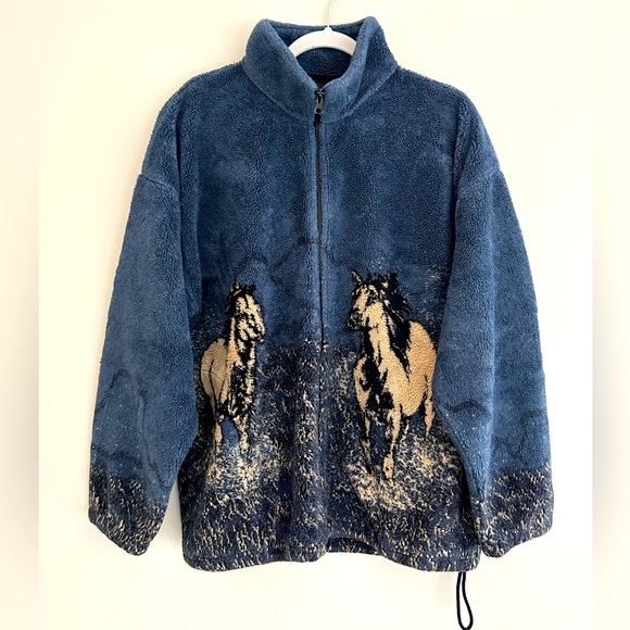 Vtg RARE Red Head Western “Wild Horses” Comfy Full Zip Jacket Sz L - Picture 3 of 7